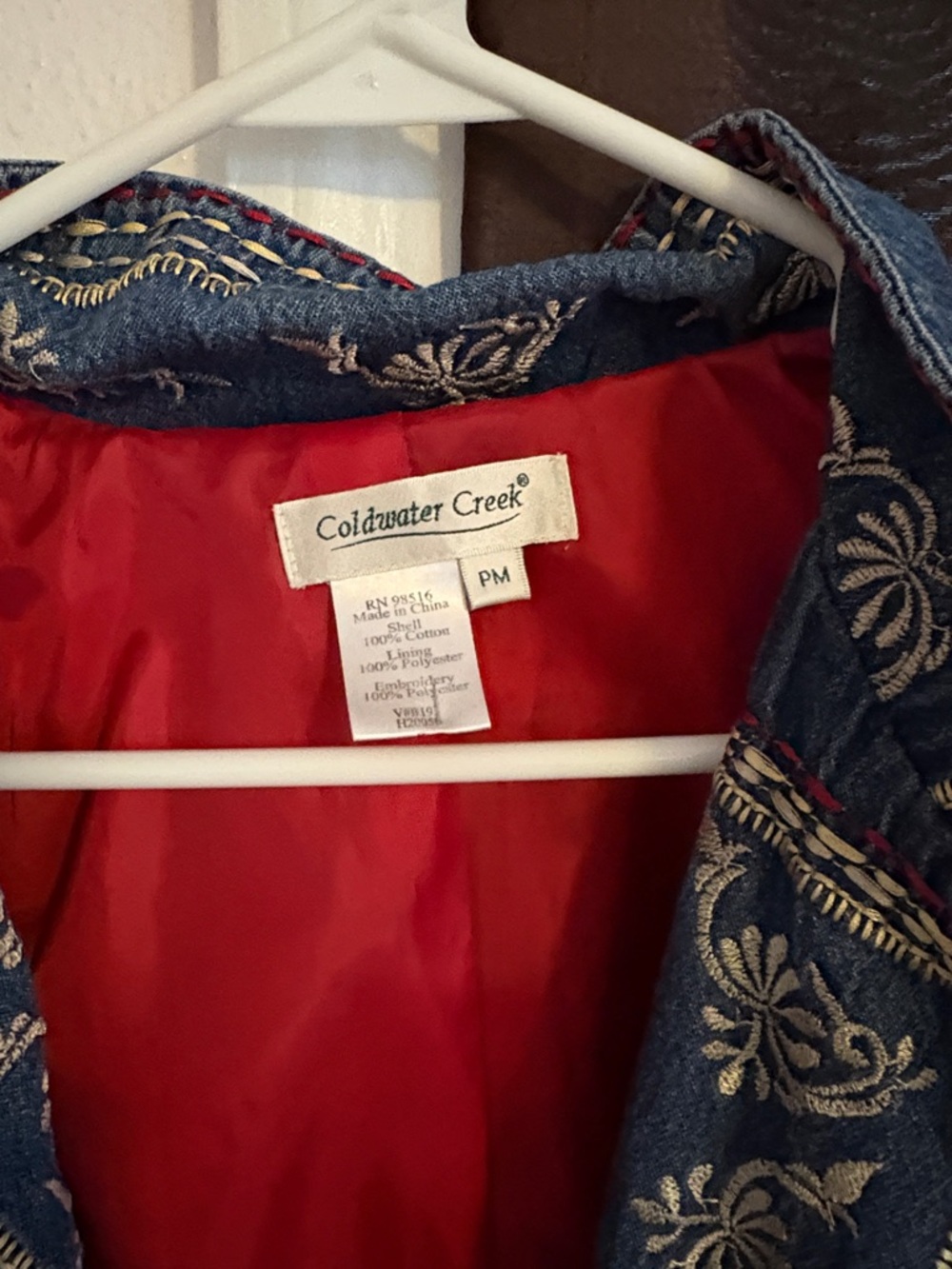 Coldwater Creek Blue Denim Jacket with Red Embroidery - Picture 3 of 4